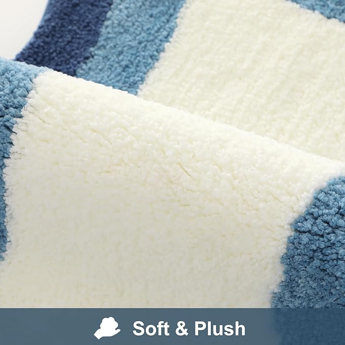 HAOCOO Bathroom Rugs 18x25 inch, Extra Soft Non Slip Blue Irregular Shape Bath Rugs, Microfiber Absorbent Washable Small Rug Bath Mats for Bathroom Floor Door Mat Tub Shower