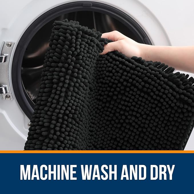 OLANLY Bathroom Rugs 59x20, Extra Soft Absorbent Chenille Bath Rugs, Rubber Backing Quick Dry, Machine Washable Bath Mats for Bathroom Floor, Tub and Shower, Home Decor Accessories, Black
