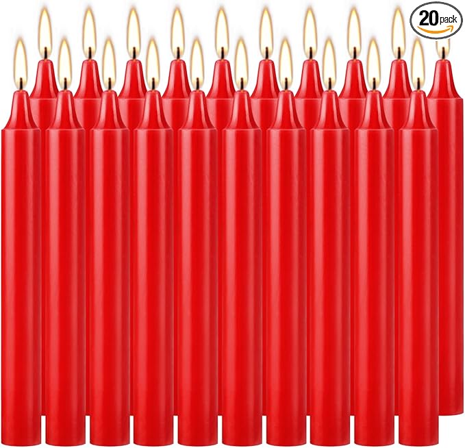 Set of 20 Red Spell & Chime – Premium Mini Taper Candles for Rituals, Prayer, Birthdays, Meditation, Altar - 4 Inch Tall, Unscented (Red)
