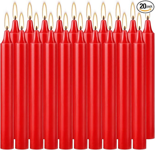 Set of 20 Red Spell & Chime – Premium Mini Taper Candles for Rituals, Prayer, Birthdays, Meditation, Altar - 4 Inch Tall, Unscented (Red)