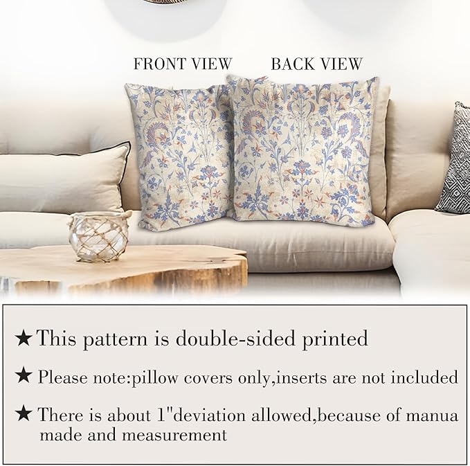 Boho Floral Throw Pillow Covers 18x18 inch Set of 2,Cream Boho Rug Geometric Floral Pattern Decor Double Sided Pattern Cushion Cover Soft Pillow Case Living Sofa Room Bed Square Pillow Cover