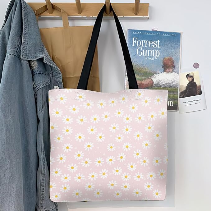 Canvas Tote Bag for Women，Cute Heavy-Duty Shoulder Bag with Zipper Pocket -Travel Tote for Grocery, Gym,Shopping