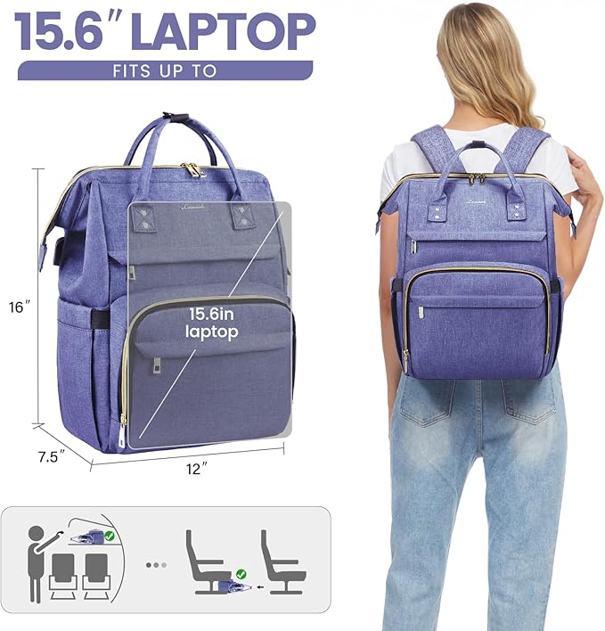 LOVEVOOK Women's 15.6 Inch Professional Travel Backpack, Waterproof College Work Bag with USB Port, Blue-Violet