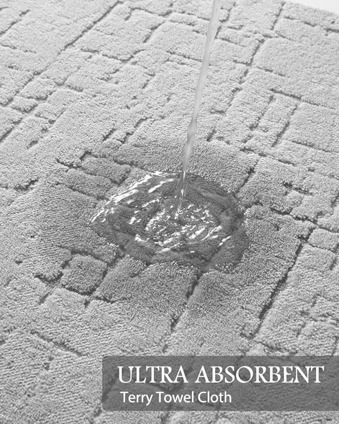 AMOAMI-Bath Mat-Absorbent Quick Dry Bathroom Floor Mats-Washable Rubber Backing Bath Mats for Bathroom Rugs Fit Under Door-Bath Rug for in Front of Sink Bathtub Shower Room, Grey 24''x70''