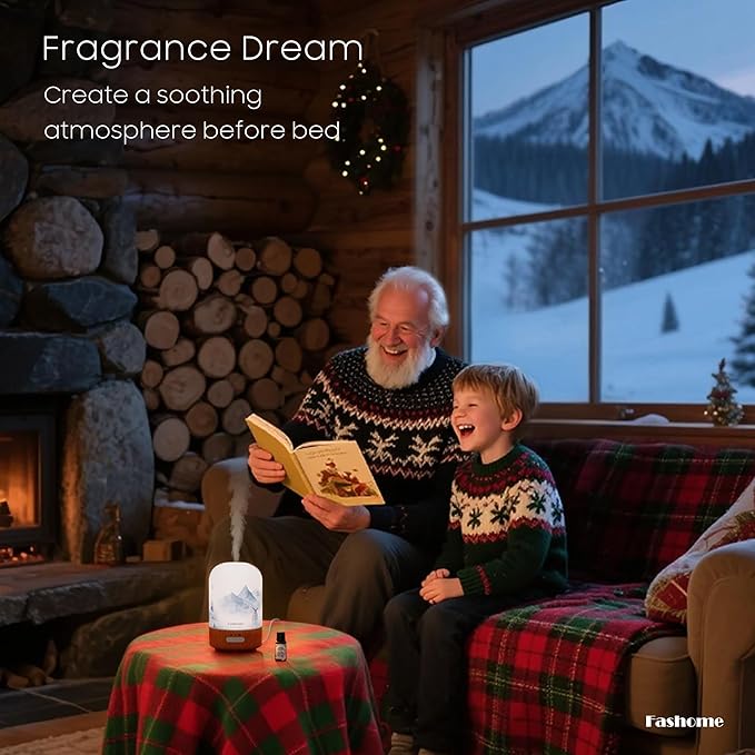 Essential Oil Diffuser with Lavender Oil, 100ml Ultrasonic Aromatherapy Humidifier, 6 in 1 Scent Vaporizer with Timer and Auto-Off (Winter-Lavender)