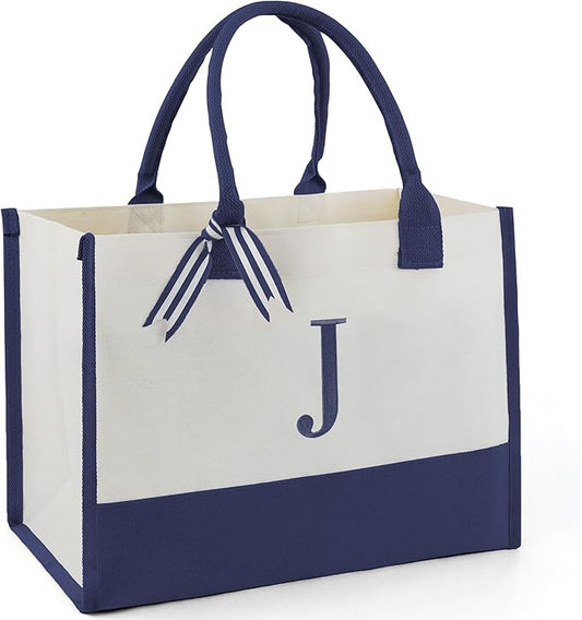 BeeGreen Embroidery Monogram Initial Tote Bag for Women Teacher Mom Friend Personalized Gift for Birthday Beach Work Wedding