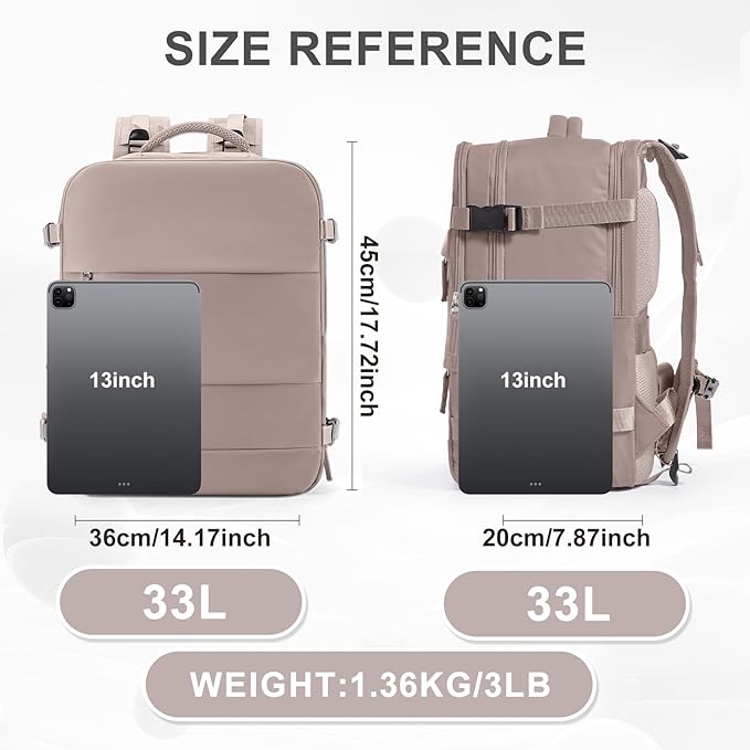 coowoz Large Travel Backpack Carry On for Women Man Waterproof Gym Backpacks with Laptop Compartment Mochila de Viaje Teacher Personal Item Backpack Rucksack Airplane Accessories Must Haves Lotus Pink