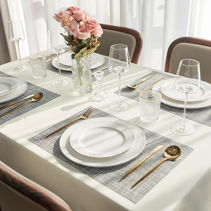 Placemats Set of 8 Vinyl/Plastic Woven Place Mats for Kitchen Table Indoor/Outdoor Washable Placemat Wipeable Dining Table Mats (Grey,8)