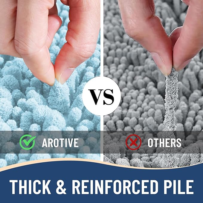 Arotive Luxury Chenille Bathroom Rug Mat, Extra Soft Thick Absorbent Shaggy Bath Rugs, Non-Slip Machine Wash Dry, Plush Bath Mats for Bathroom, Shower and Tub, 59x35, Blue