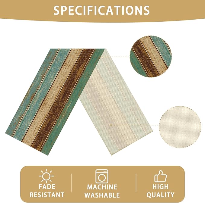 Wood Print Table Runner Seasonal Kitchen Dining Linen Table Decoration for Indoor Outdoor Home Party Dinner 13x72 Inch