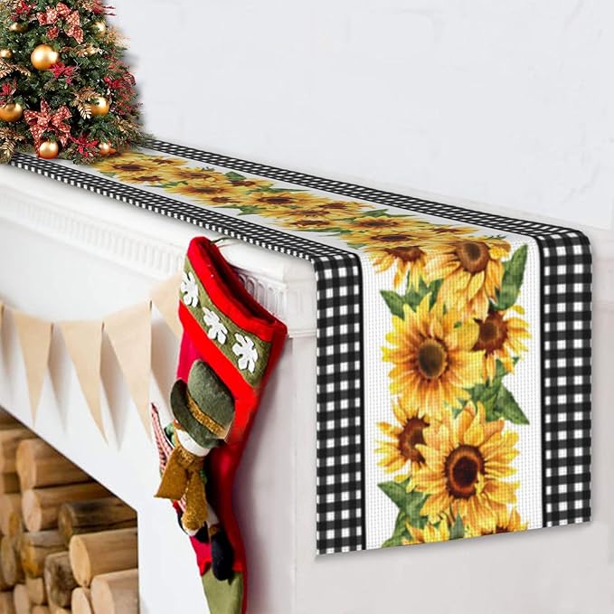 Sunflower Table Runner Kitchen Dining Linen Table Decoration for Indoor Outdoor Home Party Dinner 13x72 Inch