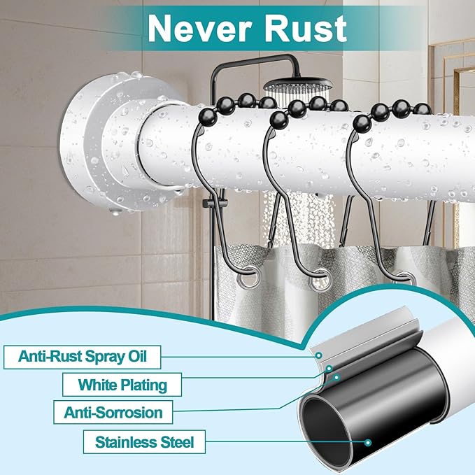 YNL Tension Shower Curtain Rod 34-66 Inch, Adjustable Spring Tension Curtain Rod No Drilling, Non-Slip, Never Rust, Stainless Steel, for Small Window Laundry Door Entryway,White