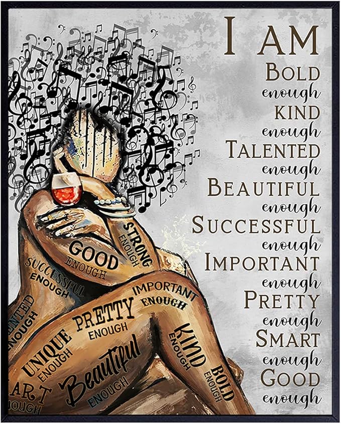 Black Wall Art & Decor - African American Women Woman Girls - Afro Girl - Inspirational Gifts - Positive Quotes - Positive Affirmations - Motivational Posters - Bedroom, Living Room, Home Office