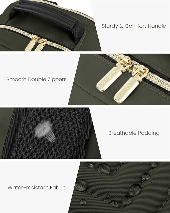 LOVEVOOK Laptop Backpack Purse for Women, Work Business Travel Computer Bags, College Nurse Backpack for Womens, Quilted Casual Daypack with USB Port, Fit 15.6 Inch Laptop, Army Green