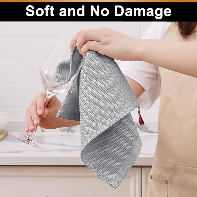Homaxy 100% Cotton Waffle Weave Dish Cloths - 6 Pack Soft and Absorbent Dish Towels - 12 x 12 Inches Quick Dry Dish Rags - Light Grey