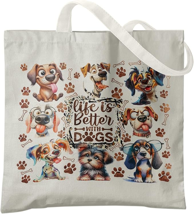 Dog Mom Canvas Tote Bags - Reusable Grocery Bags for Shopping, Funny Dog Lover Gifts for Women