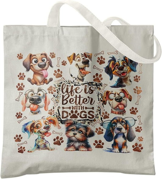 Dog Mom Canvas Tote Bags - Reusable Grocery Bags for Shopping, Funny Dog Lover Gifts for Women