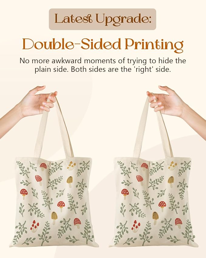 Aesthetic Tote Bag for Girls - with Magnetic Buckle and Zipper Inner Pocket for Women Lady Canvas Cotton Tote Bag