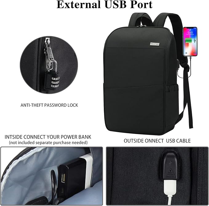 MAXTOP Travel Laptop Backpack with USB Charging Port Anti-Theft[Water Resistant] College Bookbag Fits 18.4 Inch Laptop