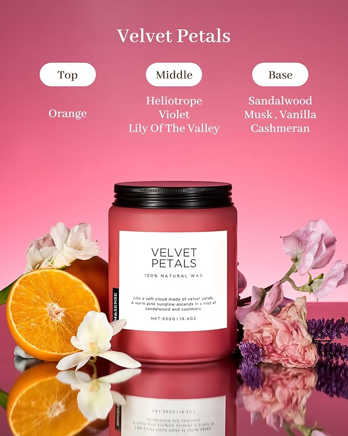 M&SENSE Velvet Petals Large Soy Candles for Home Scented, Organic Natural Soy Wax 19.4oz 110 Hour Long Lasting, Luxury Floral Scented Candle Gifts for Women