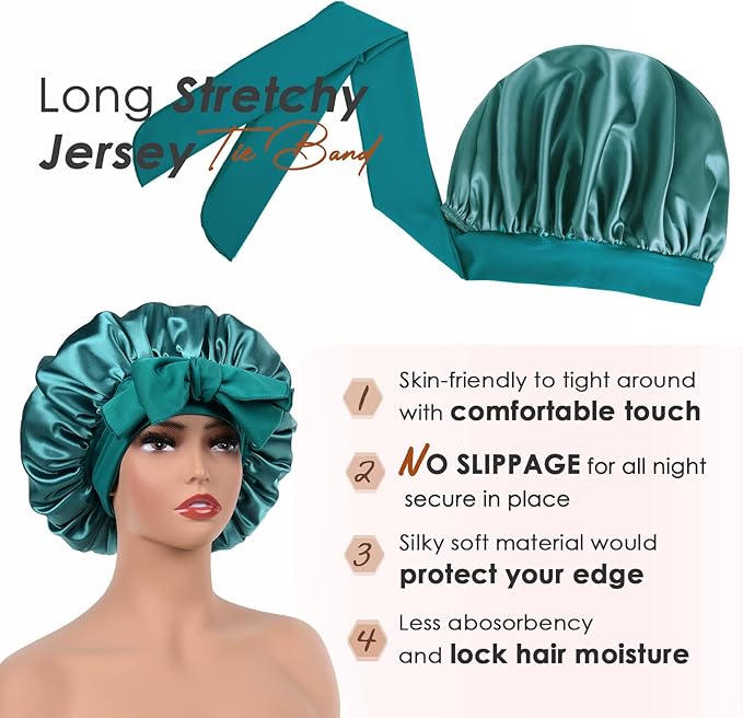 YANIBEST Silk Bonnet for Sleeping Women Satin Bonnet Double Layer Satin Lined Hair Bonnet with Tie Band Curly Hair