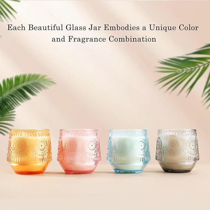 Luxury Scented Candles Gift Set - Floral & Woody Soy Wax Candles in Glass Jars 4Pack 7 oz - Jasmine Lily/Lavender Eucalyptus/Magnolia Sandalwood/Amber Patchouli