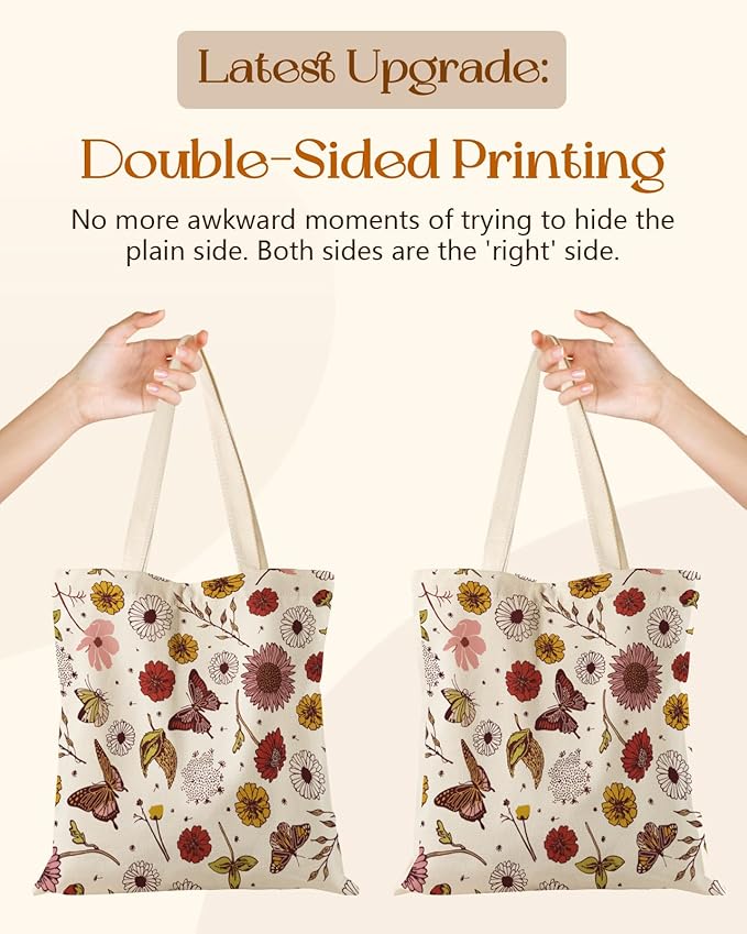 Aesthetic Tote Bag for Girls - with Magnetic Buckle and Zipper Inner Pocket for Women Lady Canvas Cotton Tote Bag