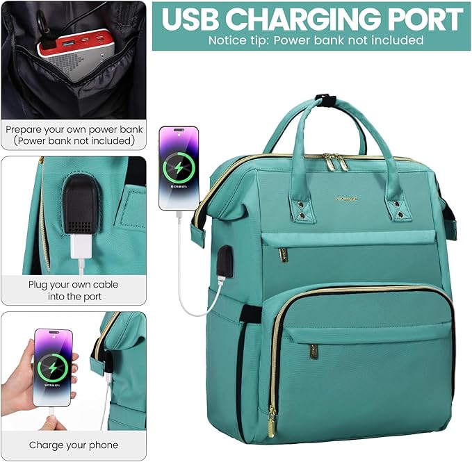 LOVEVOOK Laptop Backpack for Women,15.6 Inch Professional Womens Travel Backpack Purse Computer Laptop Bag Nurse Teacher Backpack,Waterproof College Work Bag Carry on Backpack with USB Port,Mint Green