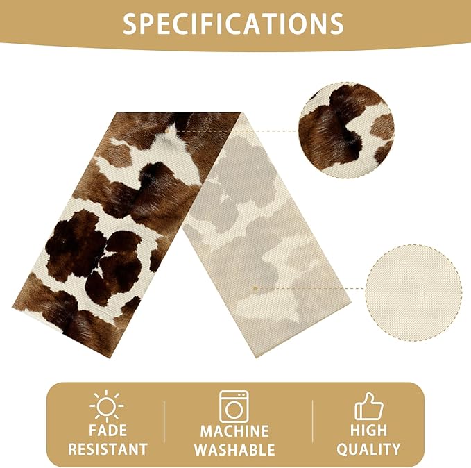 Cow Print Table Runner Seasonal Spring Fall Kitchen Dining Linen Table Decoration for Indoor Outdoor Home Party Dinner 13x72 Inch