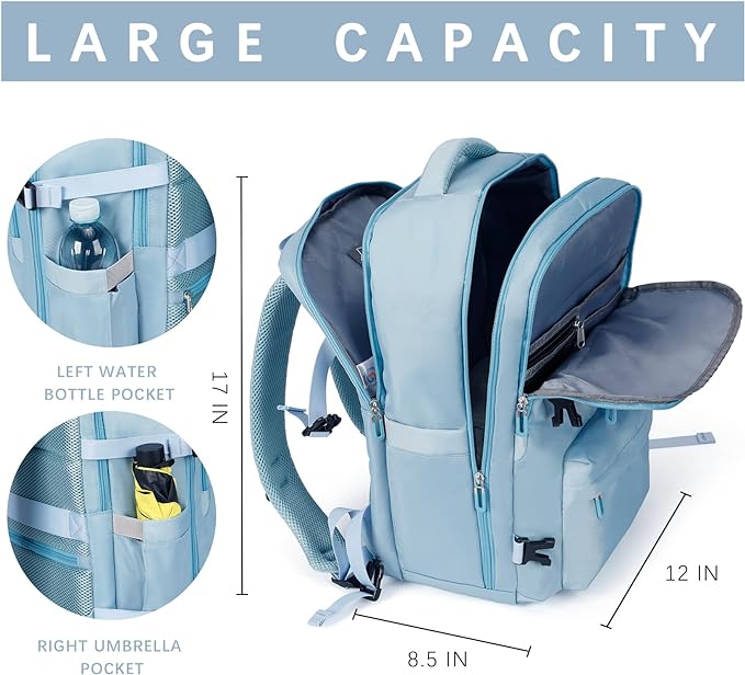 SHRRADOO Travel Laptops Backpack for Women Men, Casual Work Bag 17inch High School College Backpack Airline Approved Backpack for Hiking Business (Light Blue)