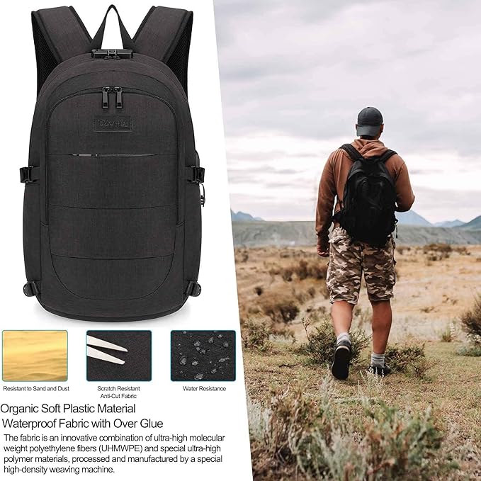 Tzowla Anti-Theft Water Resistant 17.3 Inch Laptop Backpack with USB Charging Port and Lock, Black