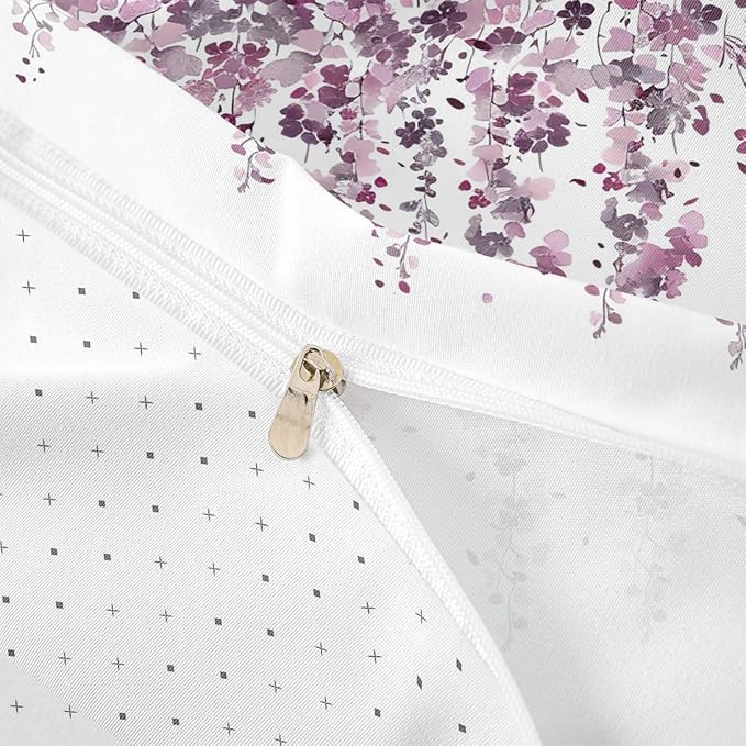 Cherry Blossoms Bedding Set King Size Child Girl's Bedroom Duvet Cover Flower Floral Theme Quilt Cover Comforter Cover with 2 Pillowcases Purple White