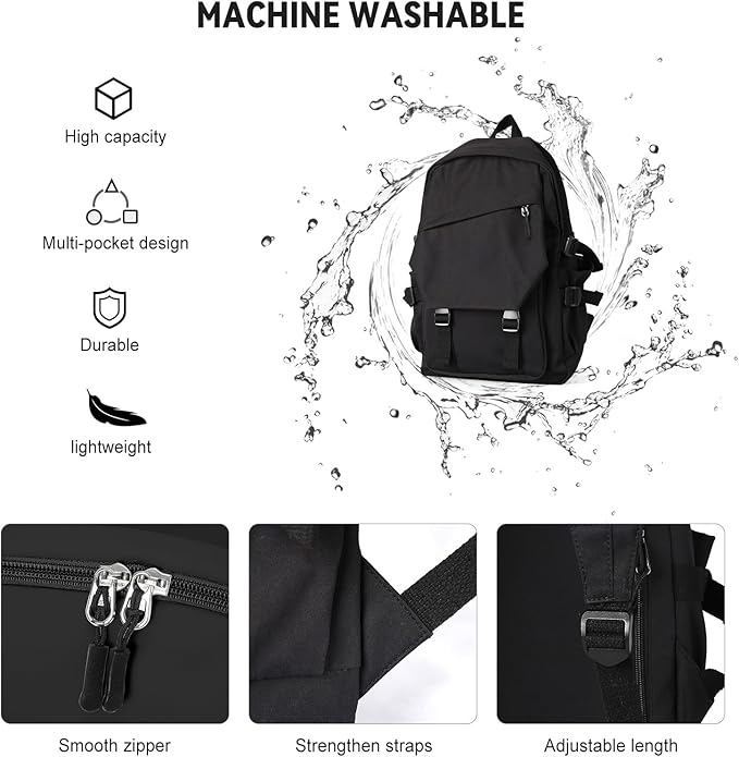 coowoz School Backpack for Men Women College Bookbag Waterproof Lightweight Black Backpack Mochilas Book Bag Rucksack Casual Daypack School Bag for Boys Girls