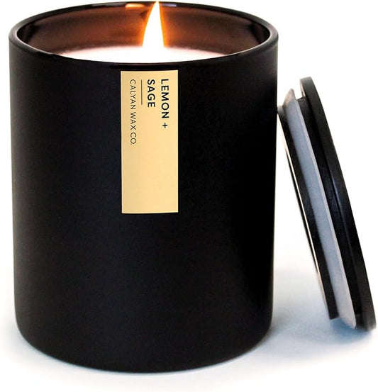 Calyan Wax Co. Soy Wax Candle, Passionfruit + Ginger Scented Candle, 75 Hour Burn Time, Aromatherapy Soy Candles, Non Toxic & Vegan Soy Wax, Black Tumbler Scented Candles, 10.2oz