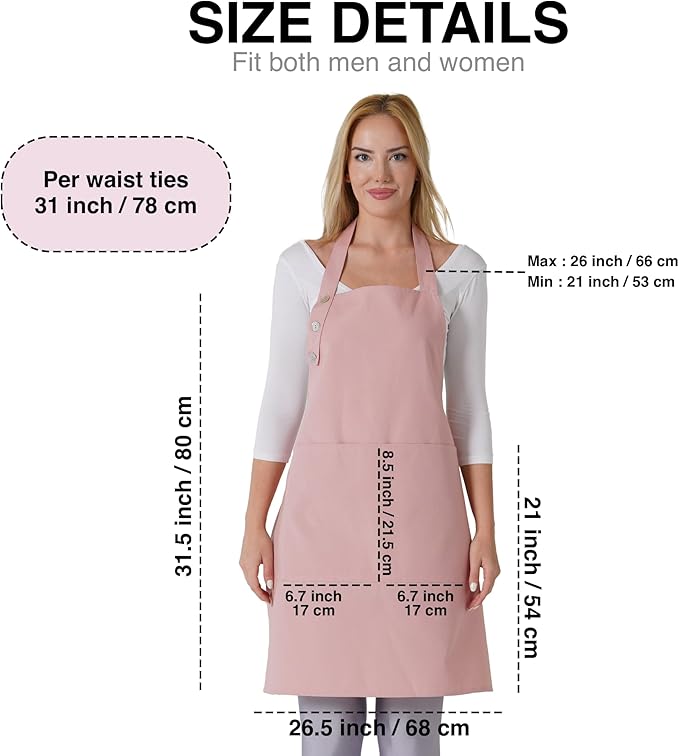TOSHE Kitchen Apron Waterdrop Resistant Cotton Apron with adjustable Aprons for Women with Pockets 10 Color option Cooking Powder Pink Apron (Powder Pink)