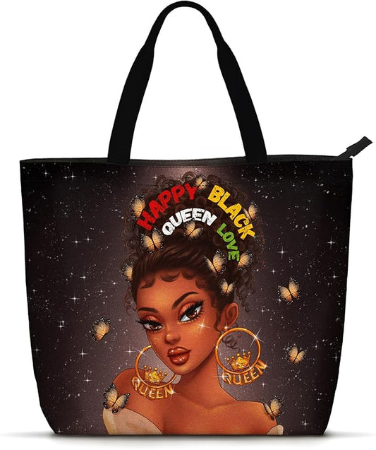 African American Black Women Tote Bag Black Girl Magic Shoulder Handbag For Work Travel Beach Shopping