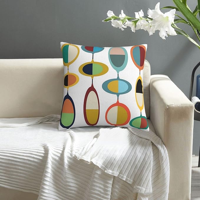 Mid Century Modern Square Pillow Case Throw Pillow Covers Decorative Pillowcase Cushion Cover with Car Couch Sofa Chair Bed Living Room 18x18 Inch