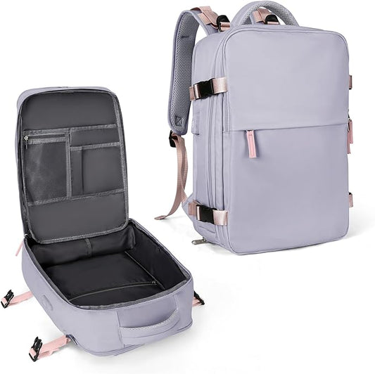 coowoz Large Travel Backpack For Women Men,Carry On Backpack Flight Approved,Hiking Backpack Waterproof Outdoor Sports Rucksack Casual Daypack Fit 15.6 Inch Laptop Shoes Compartment (Light Purple)