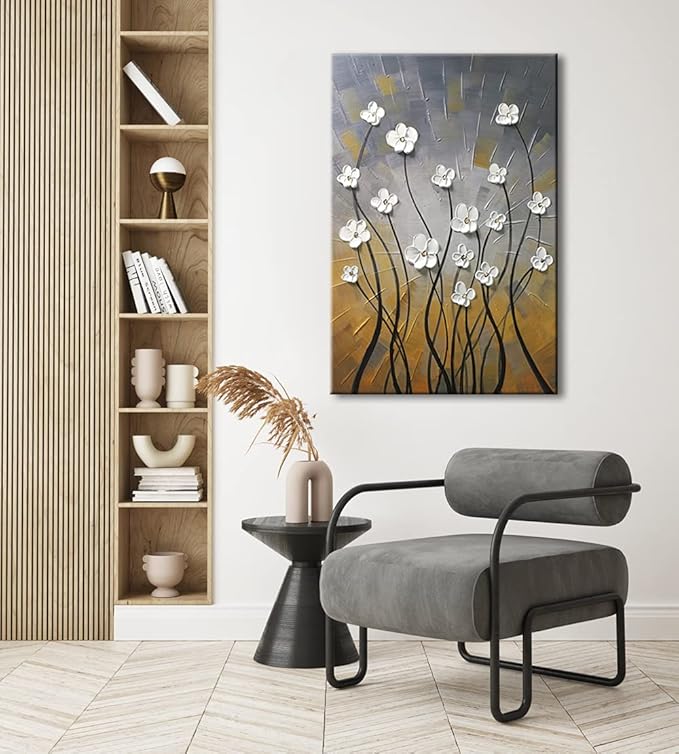 Wieco Art Morning Dancing 100% Hand Painted Oil Paintings Abstract Canvas Wall Art Modern Stretched Flowers Artwork Ready to Hang for Living Room Home Decorations and Wall Decor