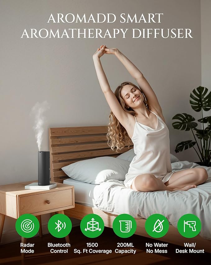 Scent Diffuser Starter Kit – Waterless Essential Oil Diffuser for Home, 1500 Sq.Ft Coverage Scent Air Machine, Smart Auto Mode Hotel Collection Diffuser with Cold Air Tech (Black)