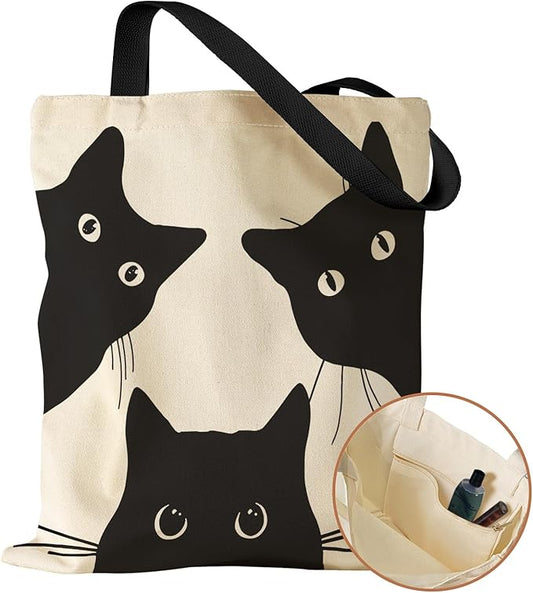 Aesthetic Canvas Tote Bag with Inner Pocket for Women, Cloth Cotton Totes Bag with Pattern for Shopping, Gym