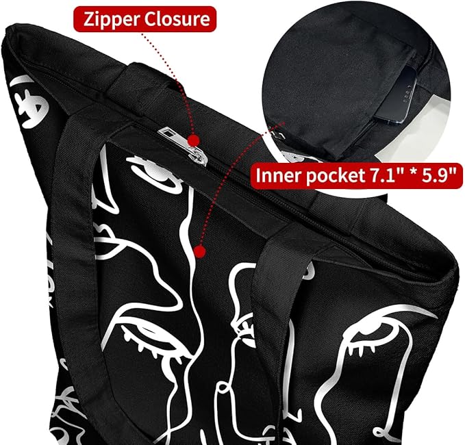 Canvas Tote Bag for Women, Aesthetic Tote Bag with Zipper Pocket for Grocery Travel Work Gift, Canvas Shopping Bag