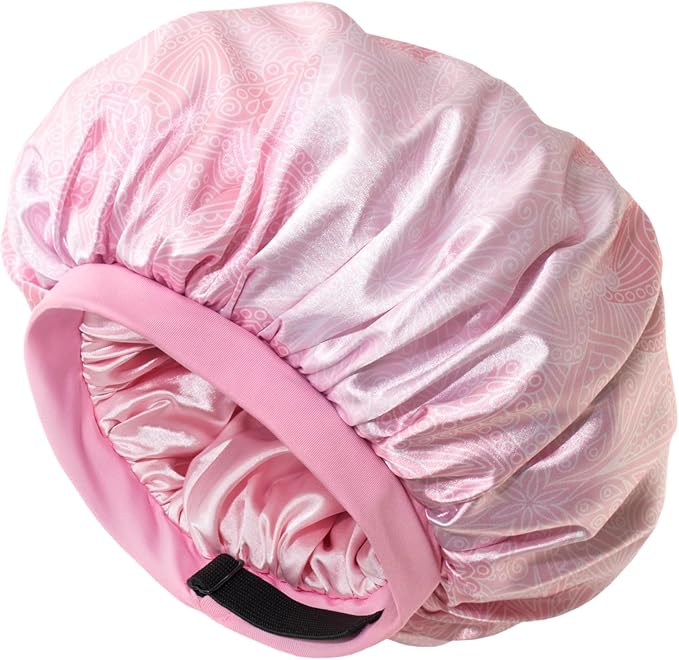Satin Bonnet Adjustable Sleeping Silk Bonnet Black Women Men Double Layer Satin Silk Sleep Cap Hair Wrap Large Curly Hair