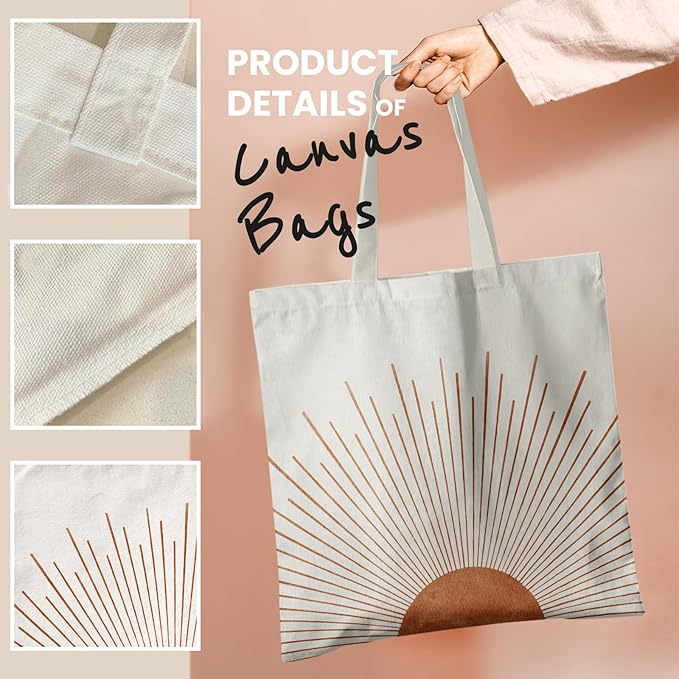 Boho Tote Bag Aesthetic, Minimalist Abstract Boho Terracotta Sun Sunshine Canvas Tote Bag for Women