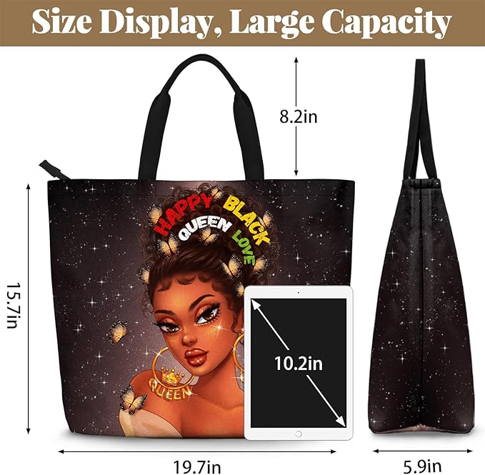 African American Black Women Tote Bag Black Girl Magic Shoulder Handbag For Work Travel Beach Shopping
