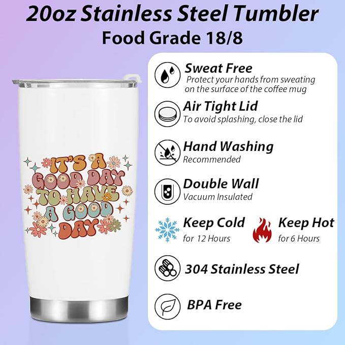Positive Quotes Tumbler, Inspirational Gifts for Women Friend Boss Birthday Christmas, Retro Flower Mental Health Gifts Coffee Mug Stainless Steel Vacuum Insulated Double Wall Travel Cup with Lid，20oz