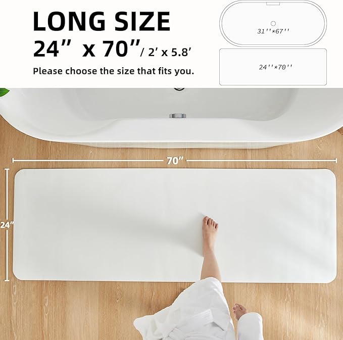 White Bath Mat, Bathroom Rugs Non Slip Washable Thin Absorbent Quick Dry Bath Mat Fits Under Door Bathroom Floor Mat Perfect for Bath, Shower, or Sink 24"x70" White