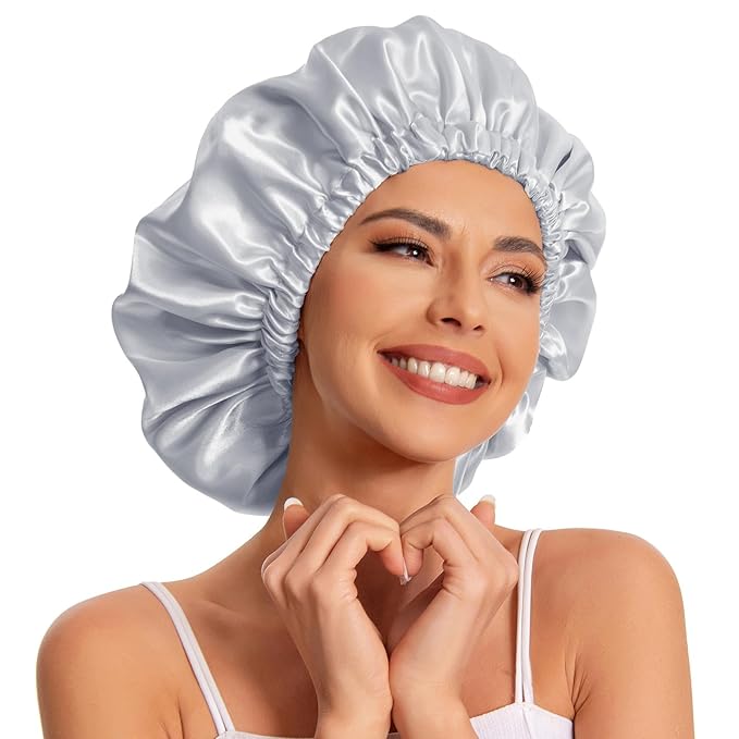 Satin Bonnet Silk Bonnet Hair Bonnet for Sleeping-Slouchy Beanie Hat Satin Sleep Cap for Women's Natural & Curly Hair(Grey)