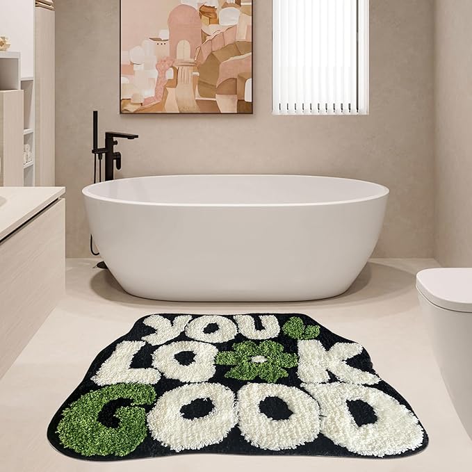 You Look Good Bath Rug, Fun Bathroom Rug,Black Bathroom Rugs Cool Rugs for Bedroom Non Slip Microfiber Plush Cool Mat for Bedroom Washable Absorbent for Bathtub 21"x25"