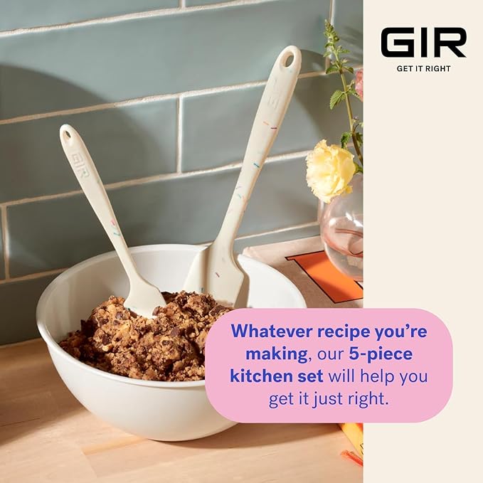 GIR: Get It Right 5 Piece Silicone Ultimate Kitchen Utensils Set - Ladle, Spatula, Flip, Spoon & Spoonula - Non-Toxic Cooking Utensils for Nonstick Cookware, Cooking and Baking - Studio White